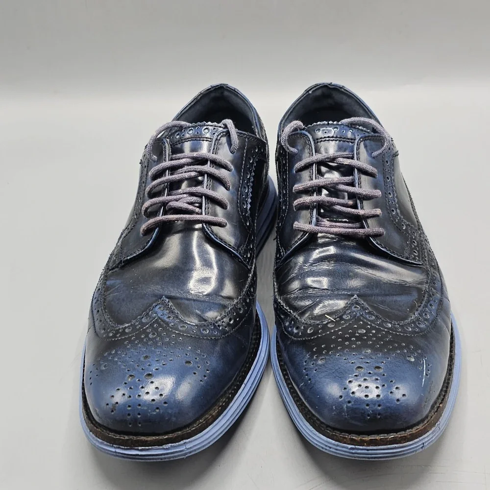 Cole Haan Men's Lunargrand Wingtip Leather Oxford Blue Dress Shoes Size 10.5